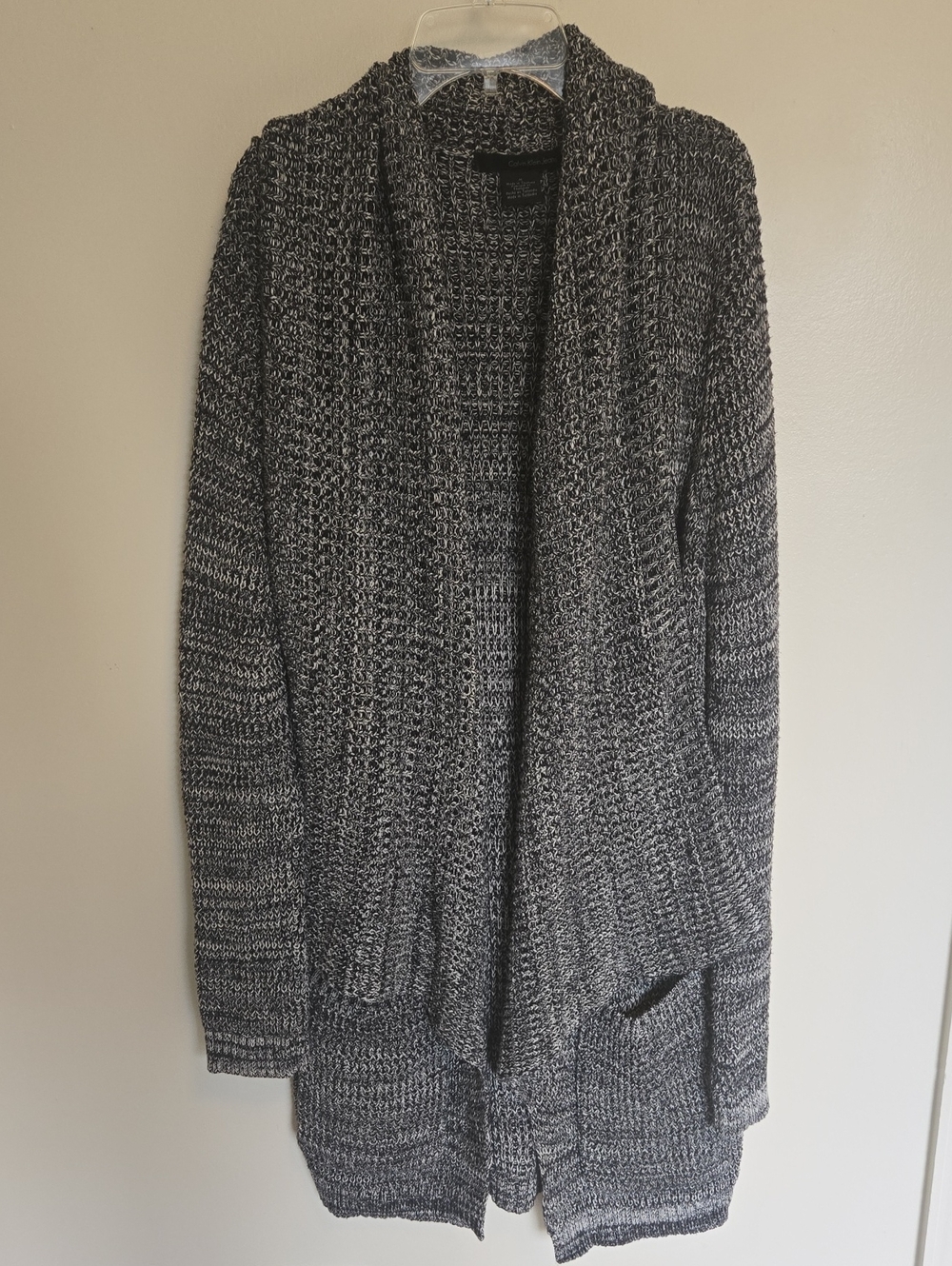 Calvin Klein Open Front Longline Cardigan Sweater Marled Cotton M Shawl Collar